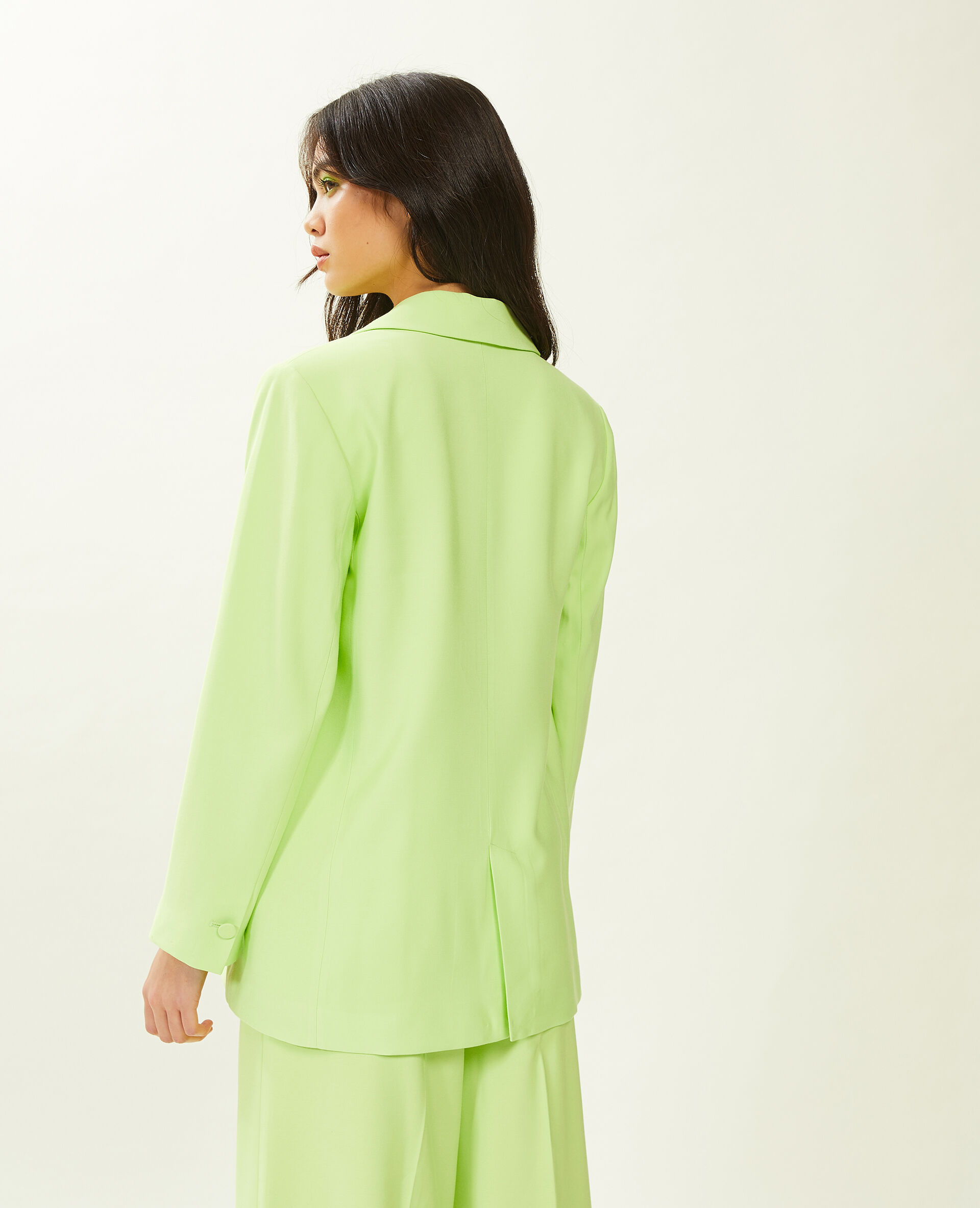 Veste blazer oversize en toile fluide - Vert anis