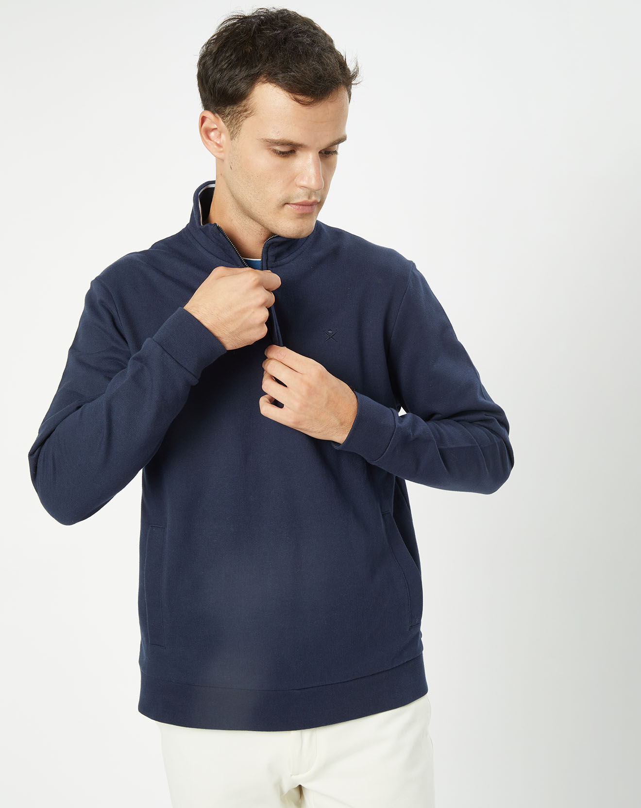 Hackett London Sweat col montant zippé bleu marine