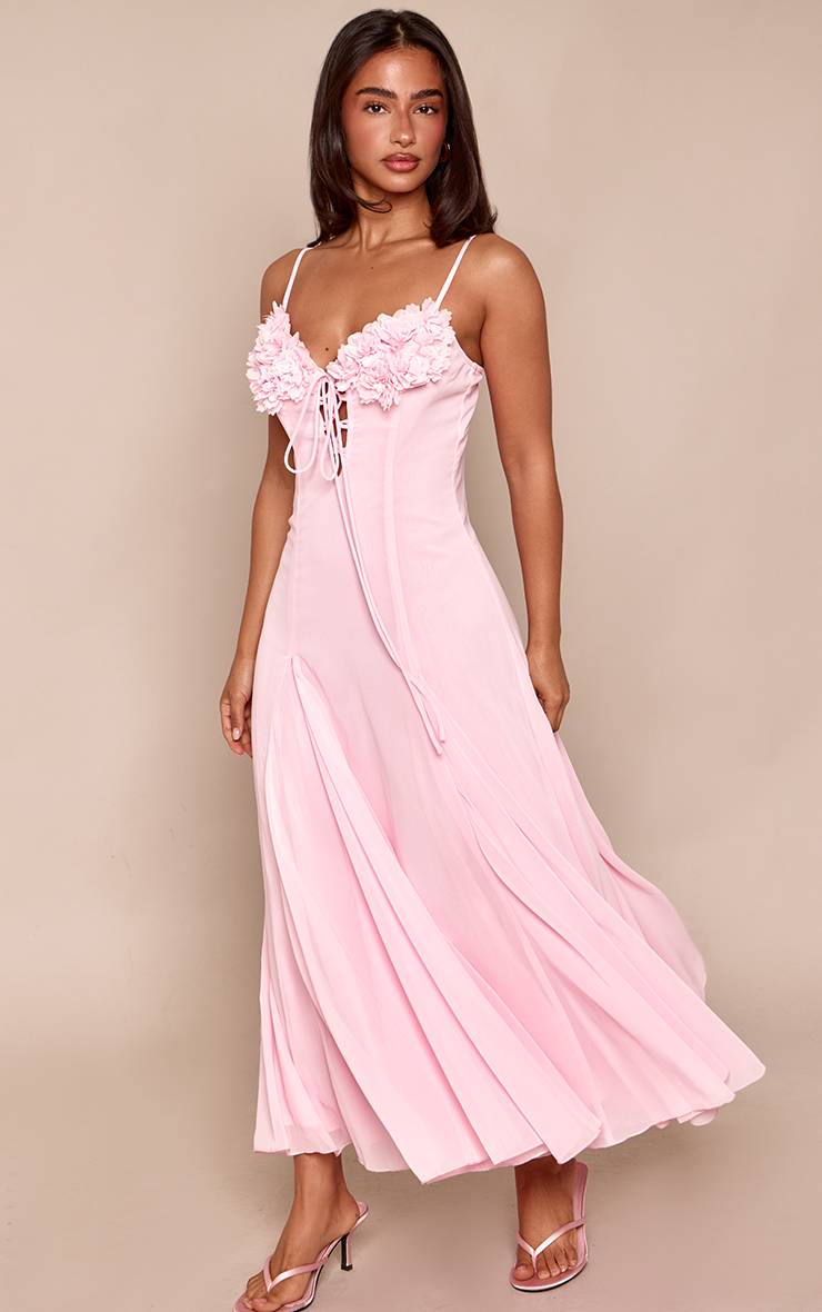 Rose Bébé Robe Longue Évasée En Mousseline À Buste Noué Et Imprimé Fleuri Petite