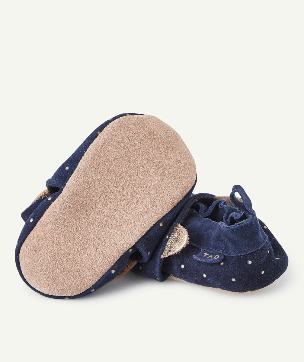 CHAUSSONS BLEU MARINE À POIDS COULEUR DORÉE EN CUIR BÉBÉ FILLE
