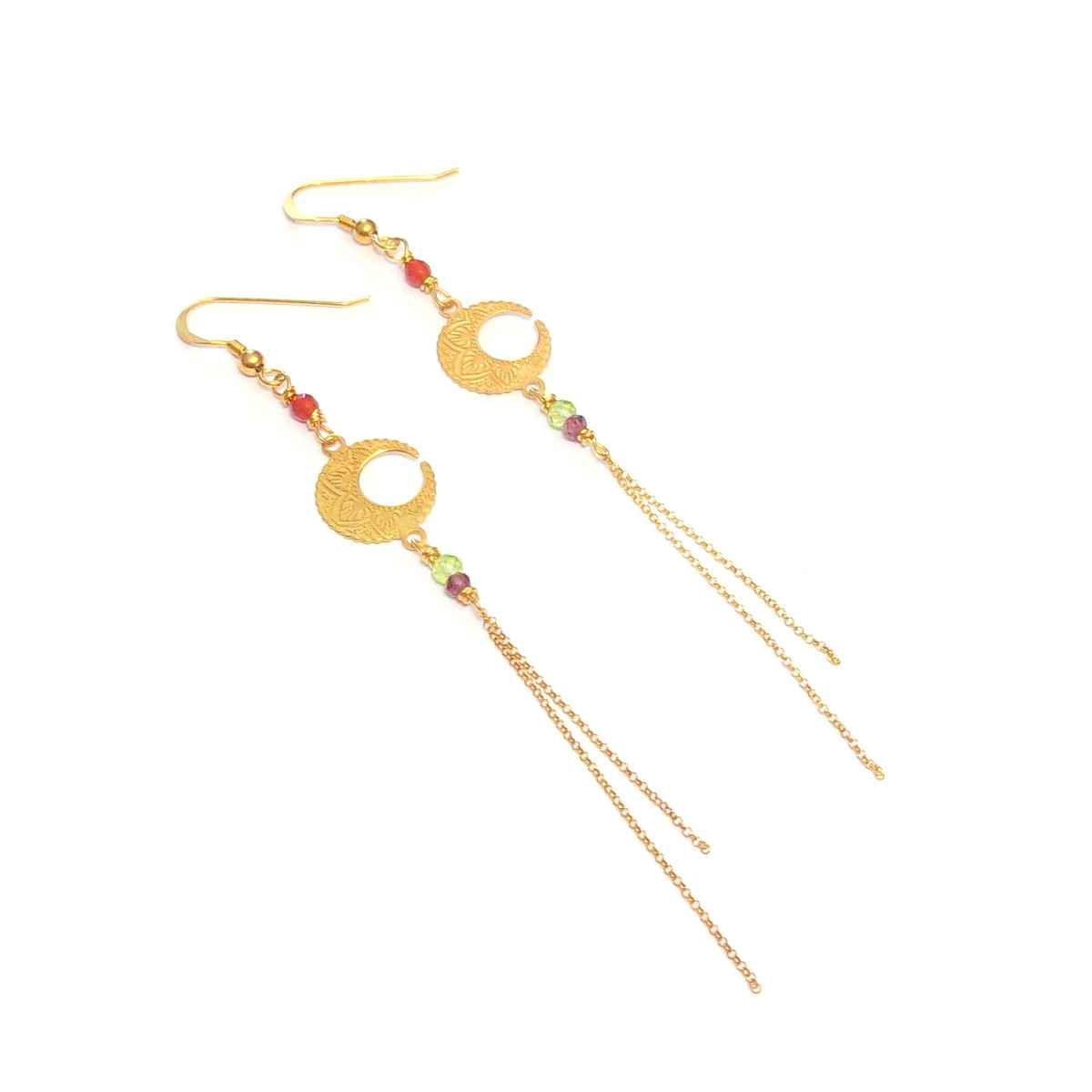 Boucles d'Oreille Mandala - Argent 925 Doré et Pierres Naturelles