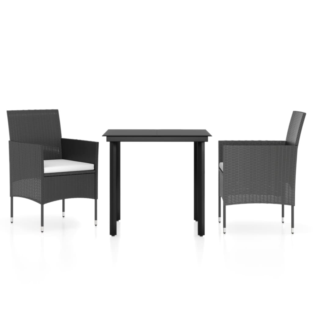 Mobilier de salle à manger de jardin avec coussins 3 pièces noir