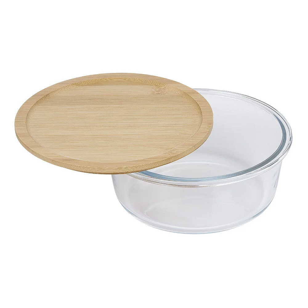 Boîte de conservation ronde en verre avec couvercle en bambou 850 ml