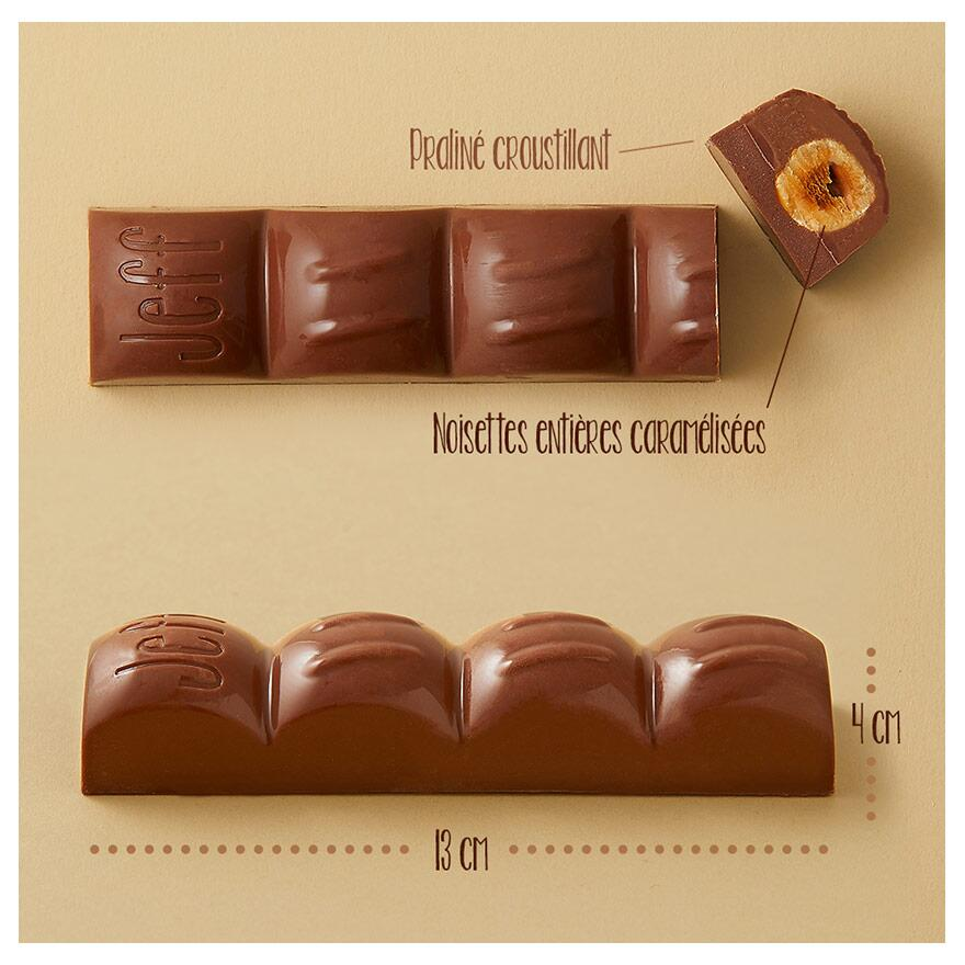 Barre de chocolat au Lait et Praliné Noisettes Entières