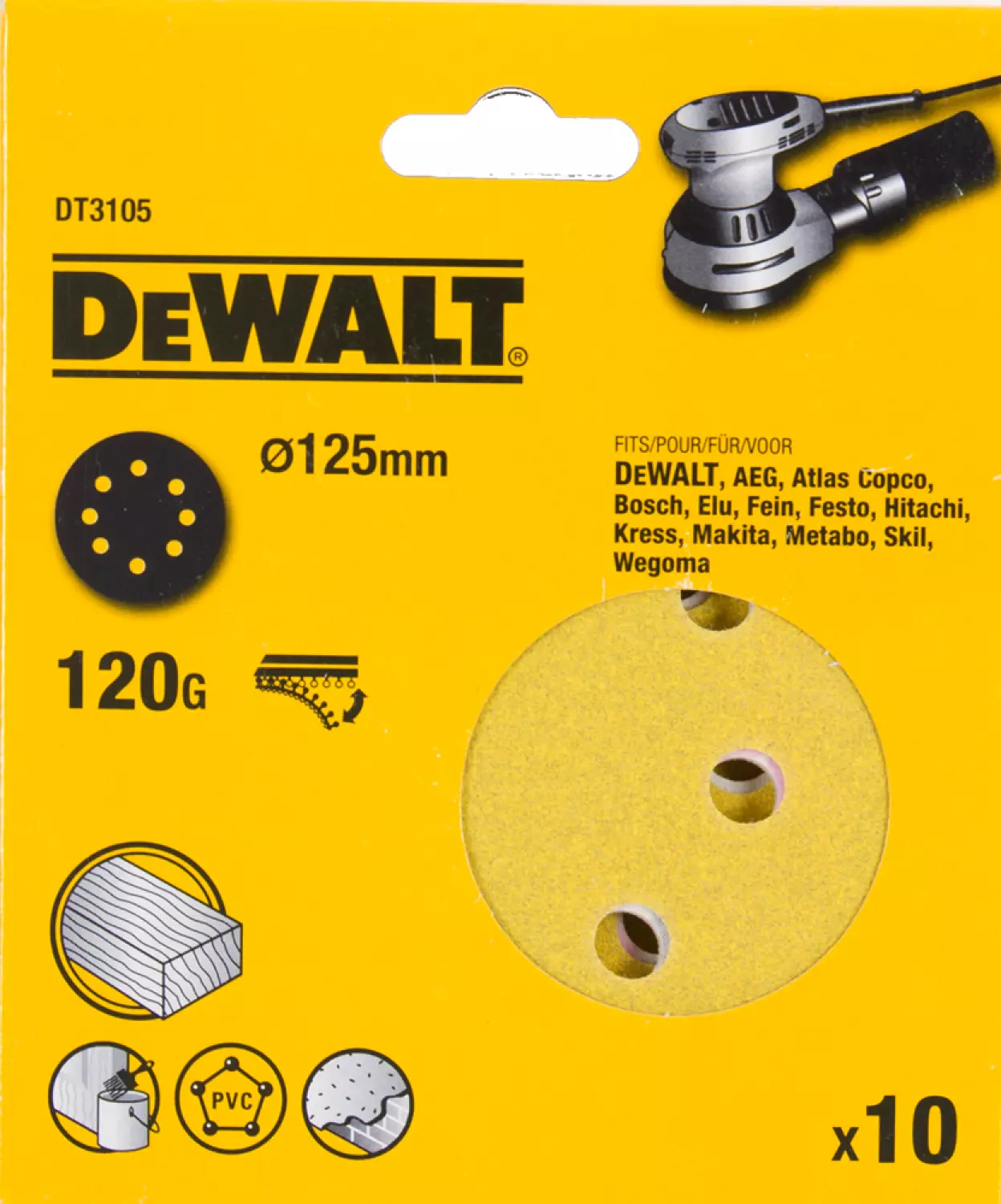 DeWALT DT3105 Schuurschijf - K120 - 125mm (10st)