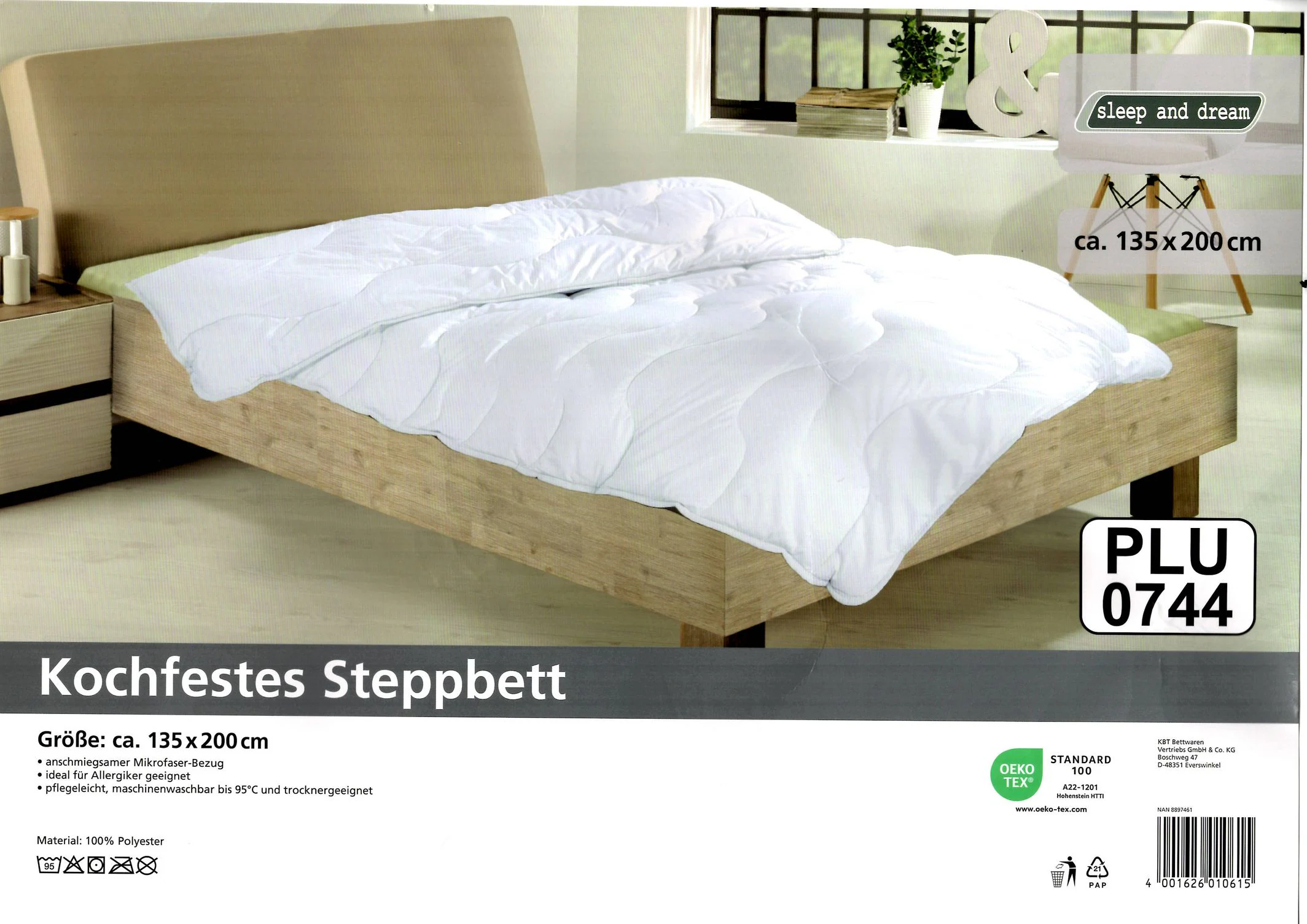 Kochfestes Steppbett 135 cm x 200 cm Mikrofaser Allergiker geeignet