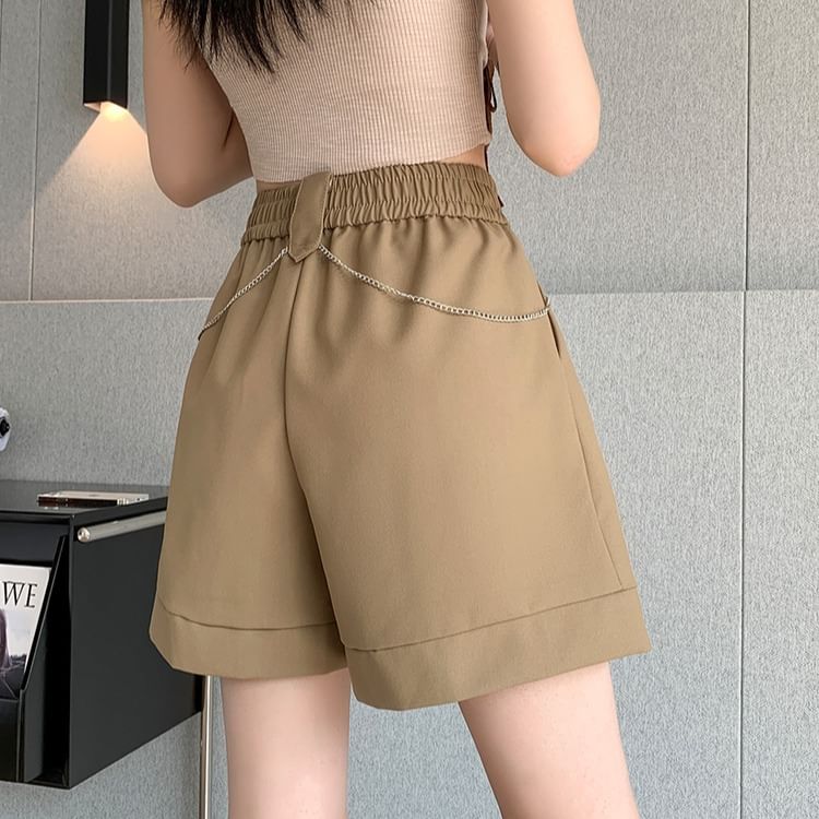 Dragan Pulse - Effen korte broek met elastische taille en kettingaccent