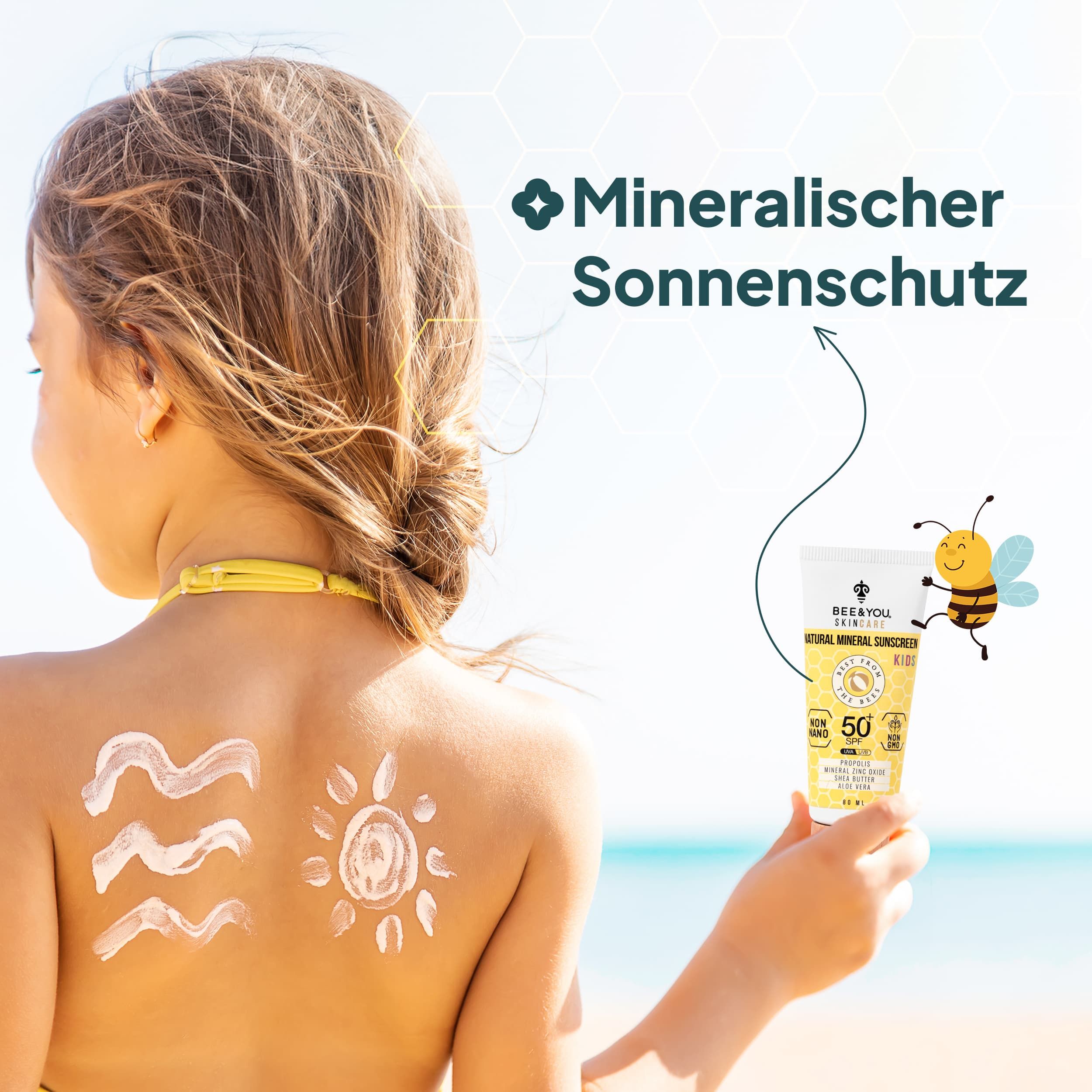 BEE&YOU Mineralischer Sonnenschutz , Sonnencreme für Kinder mit Propolis , wasserfest