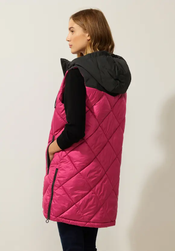 Long Steppweste mit Zipper - peony red