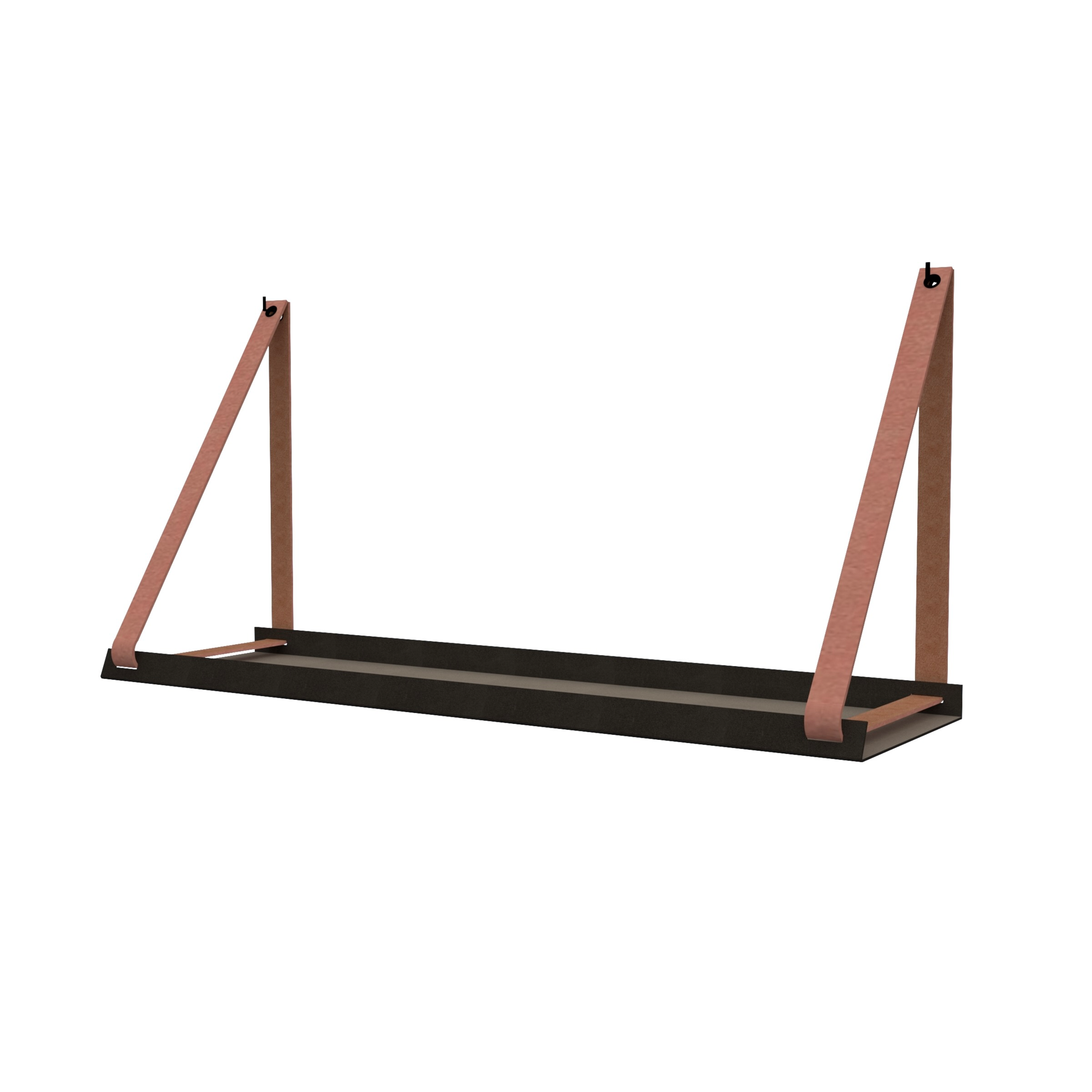Stalen wandplank 98x20cm - incl. leren plankdragers Stalen wandplank met leren plankdragers - Suede Pink