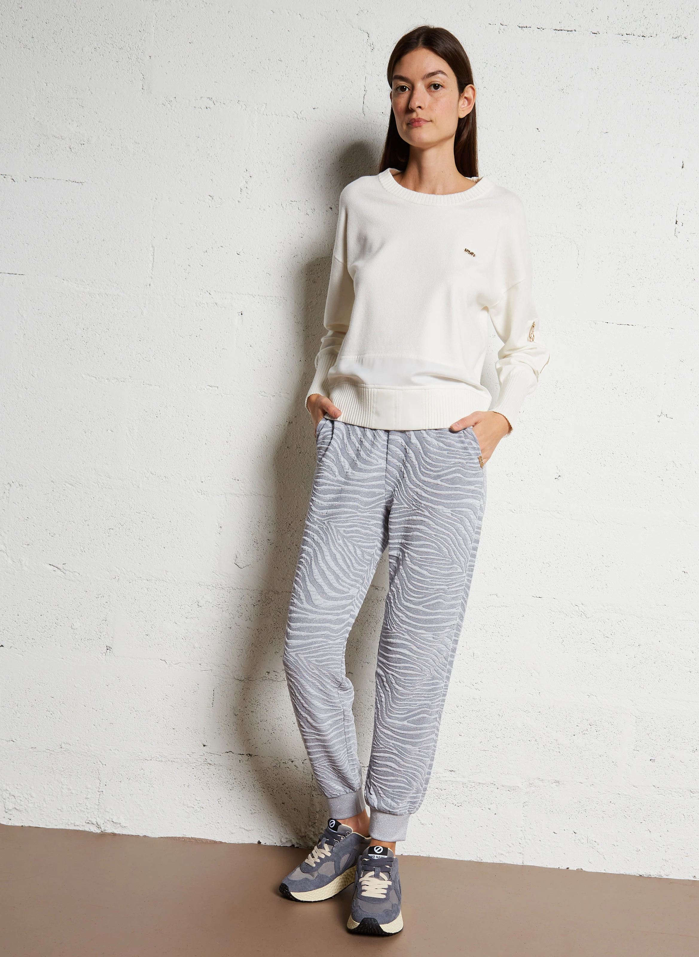 Pantalon jogging droit en jacquard imprimé | Blanc
