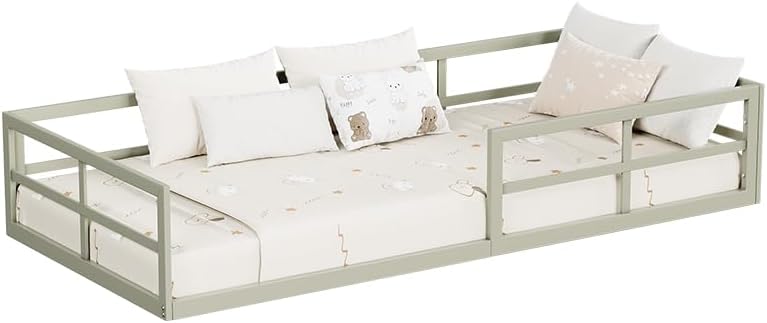Bodenbett aus Metall Minno, Greige, 205 x 95 cm ohne Matratze
