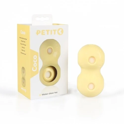Brinquedo amarelo para mastigar com água para cães