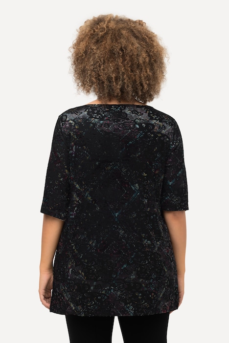 Shirt, Ausbrenner-Samt, A-Linie, V-Ausschnitt, 3/4-Arm
