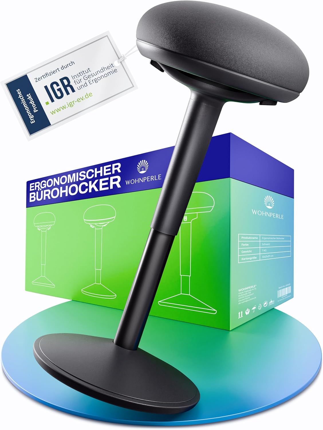 Bürohocker ergonomisch [Zertifiziert] 2in1 Sitzhocker & Stehhocker höhenverstellbar | Ergonomischer Hocker Schwarz für Büro und Schreibtisch - Wackelhocker + Pendelhocker mit Schwingeffekt