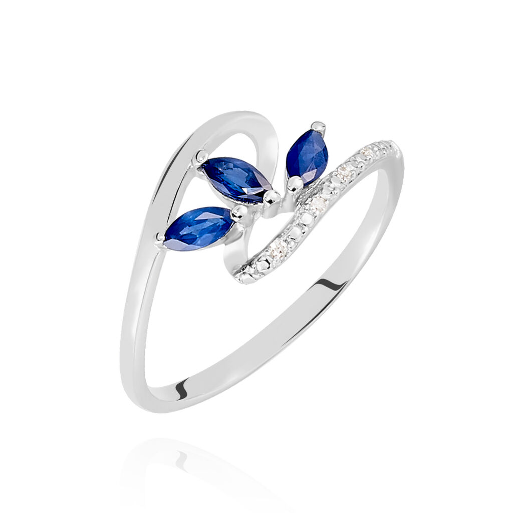 Bague Petale Or Blanc Saphir Et Diamant