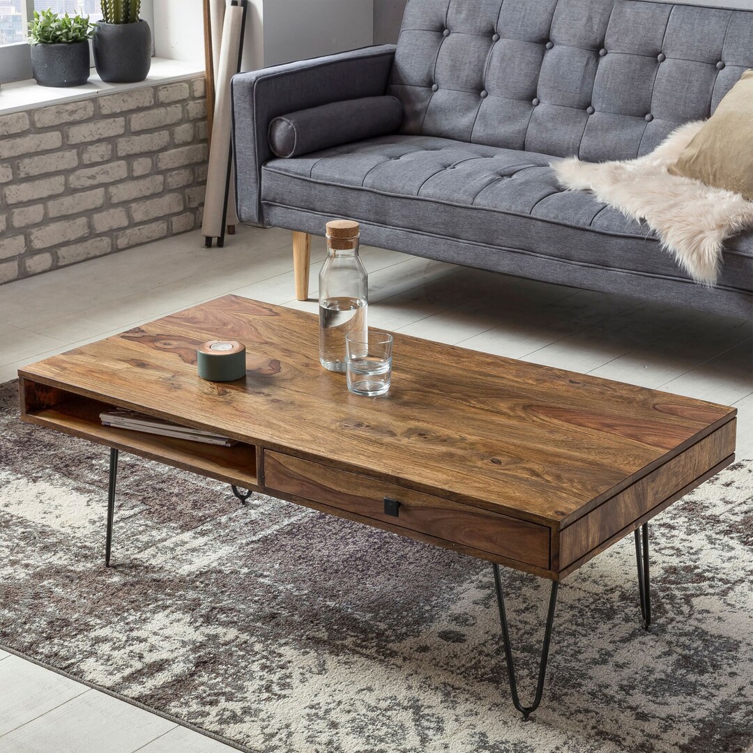 Couchtisch Tolna Massivholz Sheescham braun/schwarz 120 x 60 cm