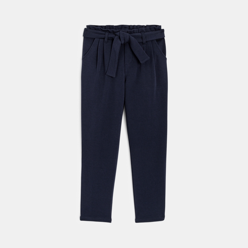 Pantalon chino ceinturé bleu fille