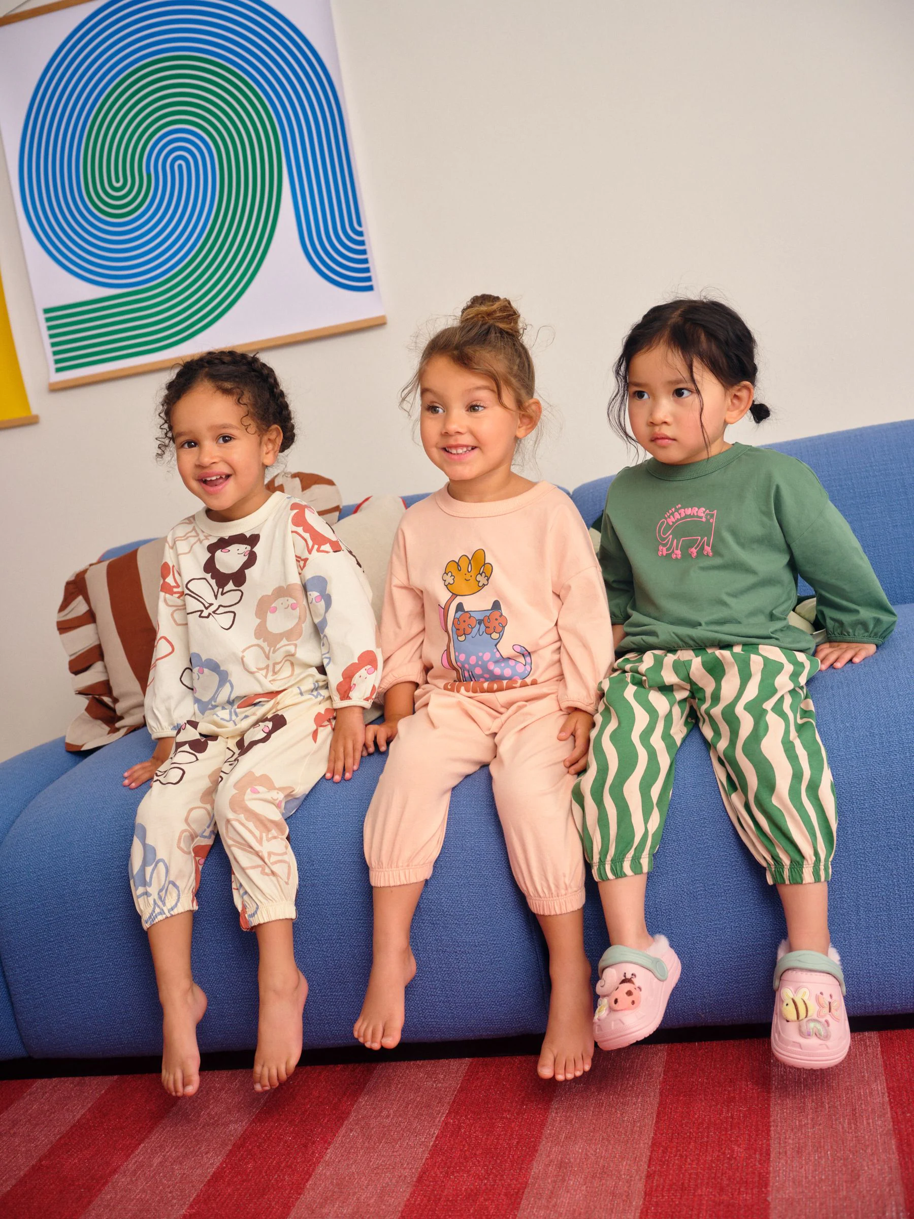 Roze/groen met figuurtjesprint - Joggingbroek pyjama's 3 stuks (9mnd-10jr)