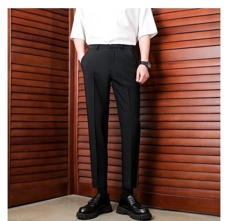 farrahces - Mid Rise Plain Cropped Straight Leg Dress Pants