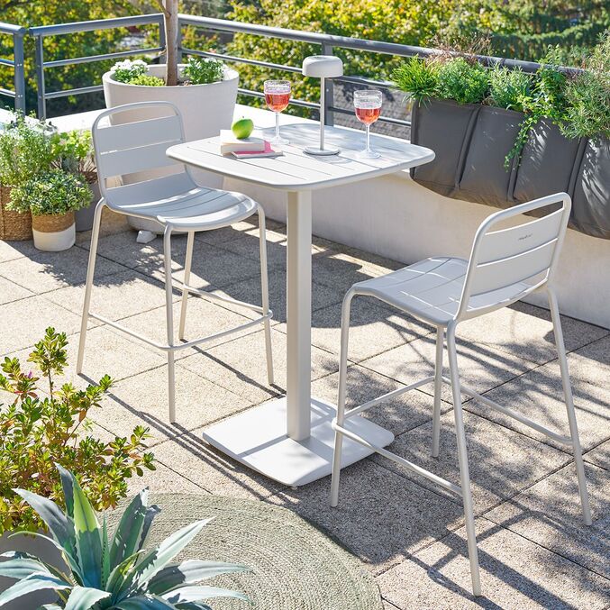 Ensemble table haute de jardin carrée + 2 chaises hautes ALEGORIA Argile