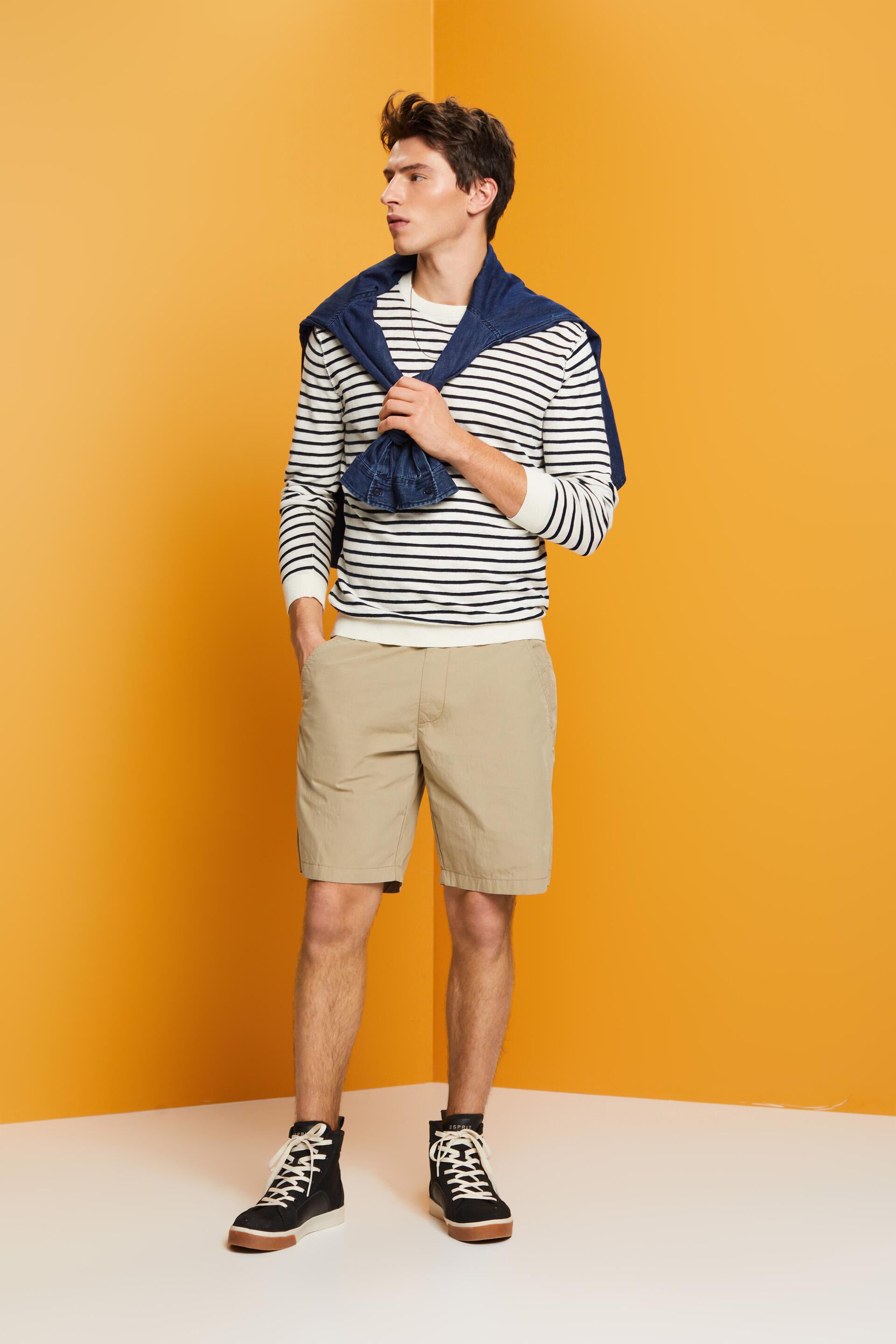 Pull rayé à encolure ronde, mélange de coton et de lin