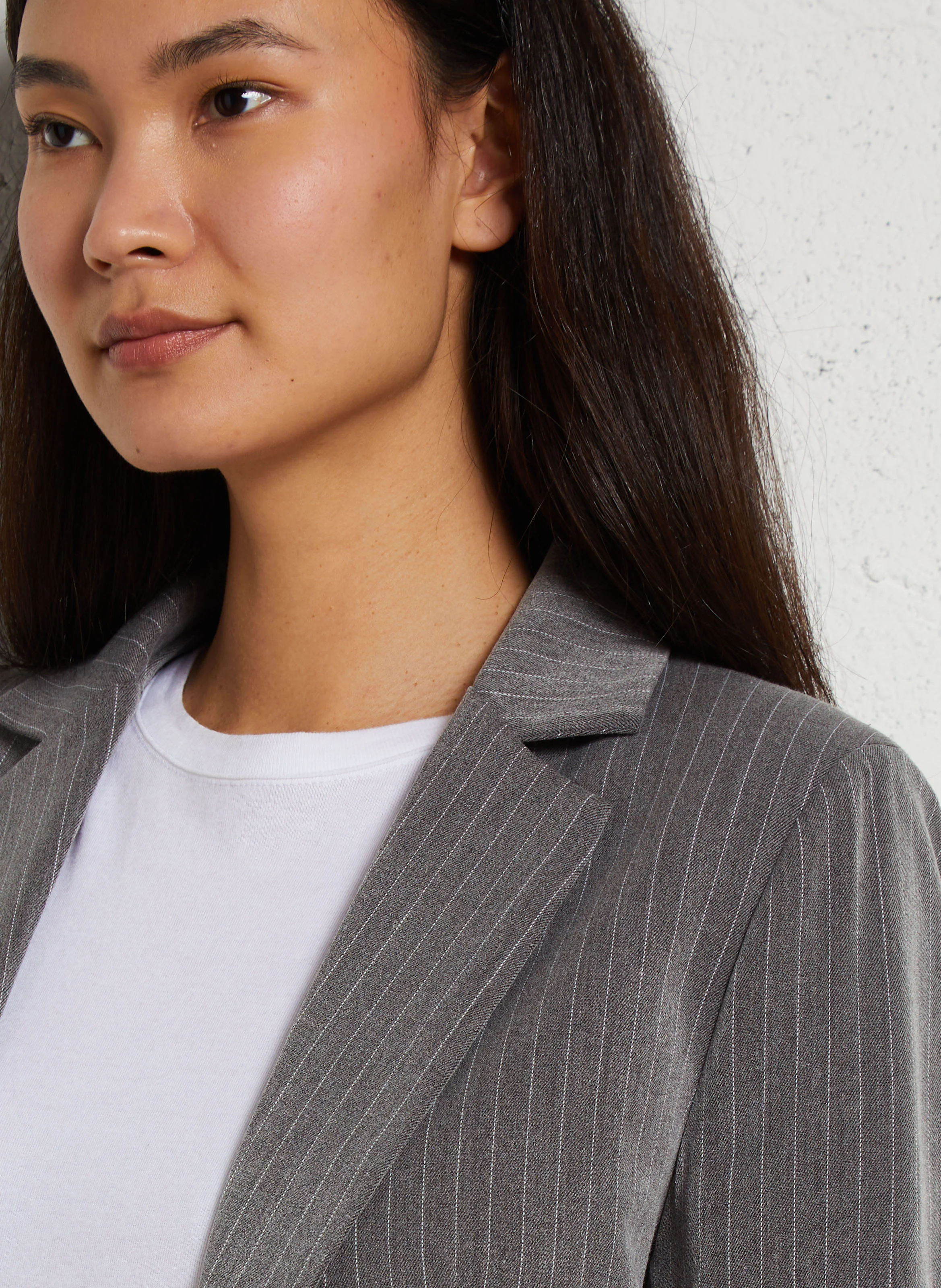 Blazer col tailleur droit à rayures | Gris