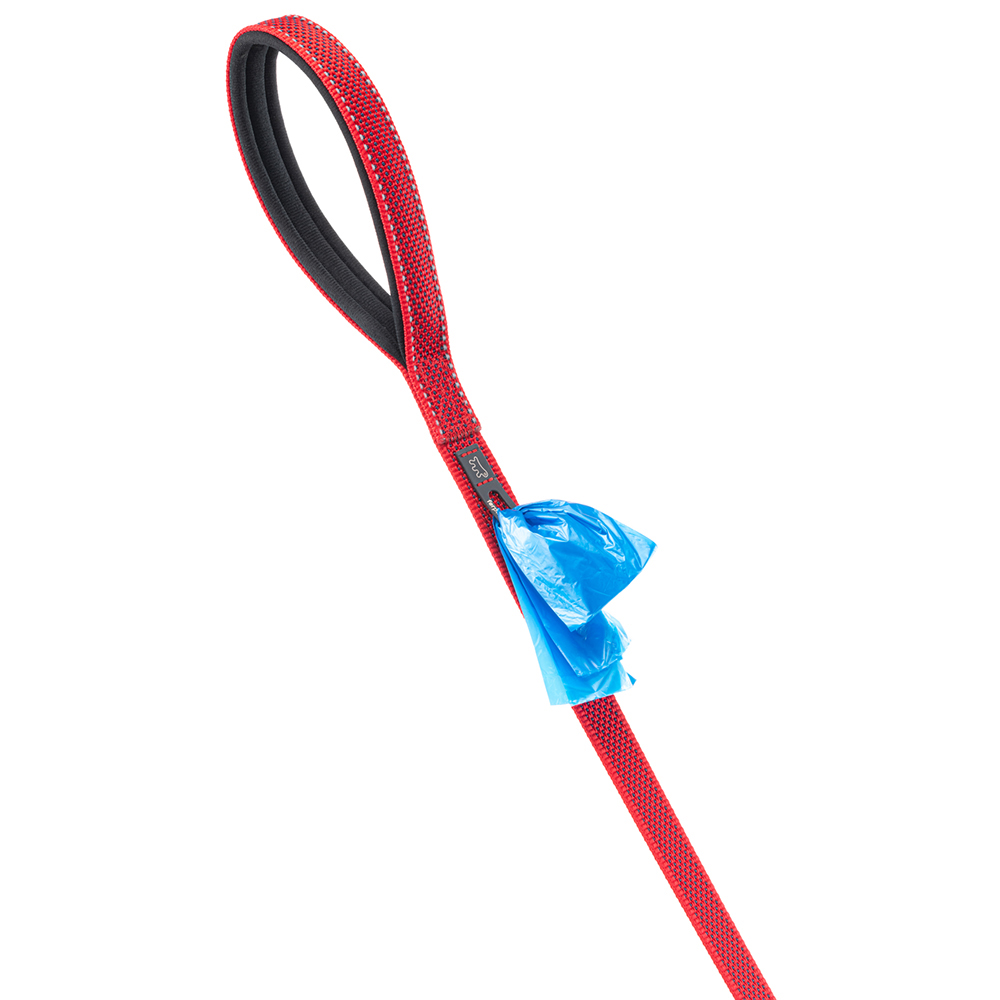 Laisse réfléchissante pour chiens daytona deluxe g20/120, support sachets hygieniques, poignée rembourrée, rouge-noir
