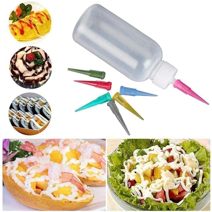 (8-tlg. Set) 50ml Dosierflasche DIY Quetsch Flasche Applikator Spritzflasche zum Backen / Basteln inkl. Präzisions Spitzen
