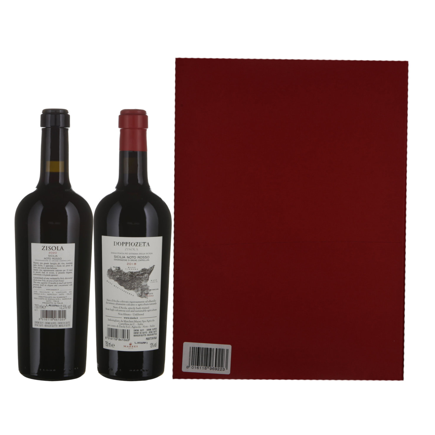 Geschenkbox 2x75cl Sicilia DOC Noto Rosso Zisola & Sicilia DOC Doppiozeta Noto Rosso Zisola -150cl