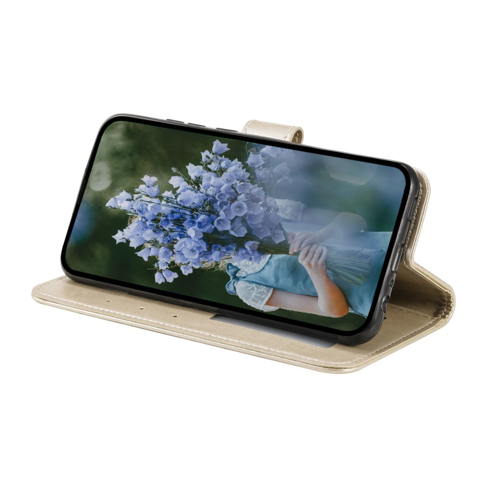 Samsung Galaxy S23 Ultra 5G Leder Tasche Wallet - Mandala Flowers Imprint - Gold