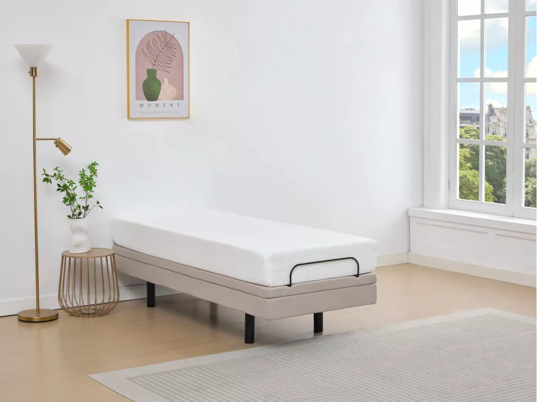 Sommier électrique de relaxation déco - 90 x 200 cm - Tissu - Beige - ALPANA de YSMÉE