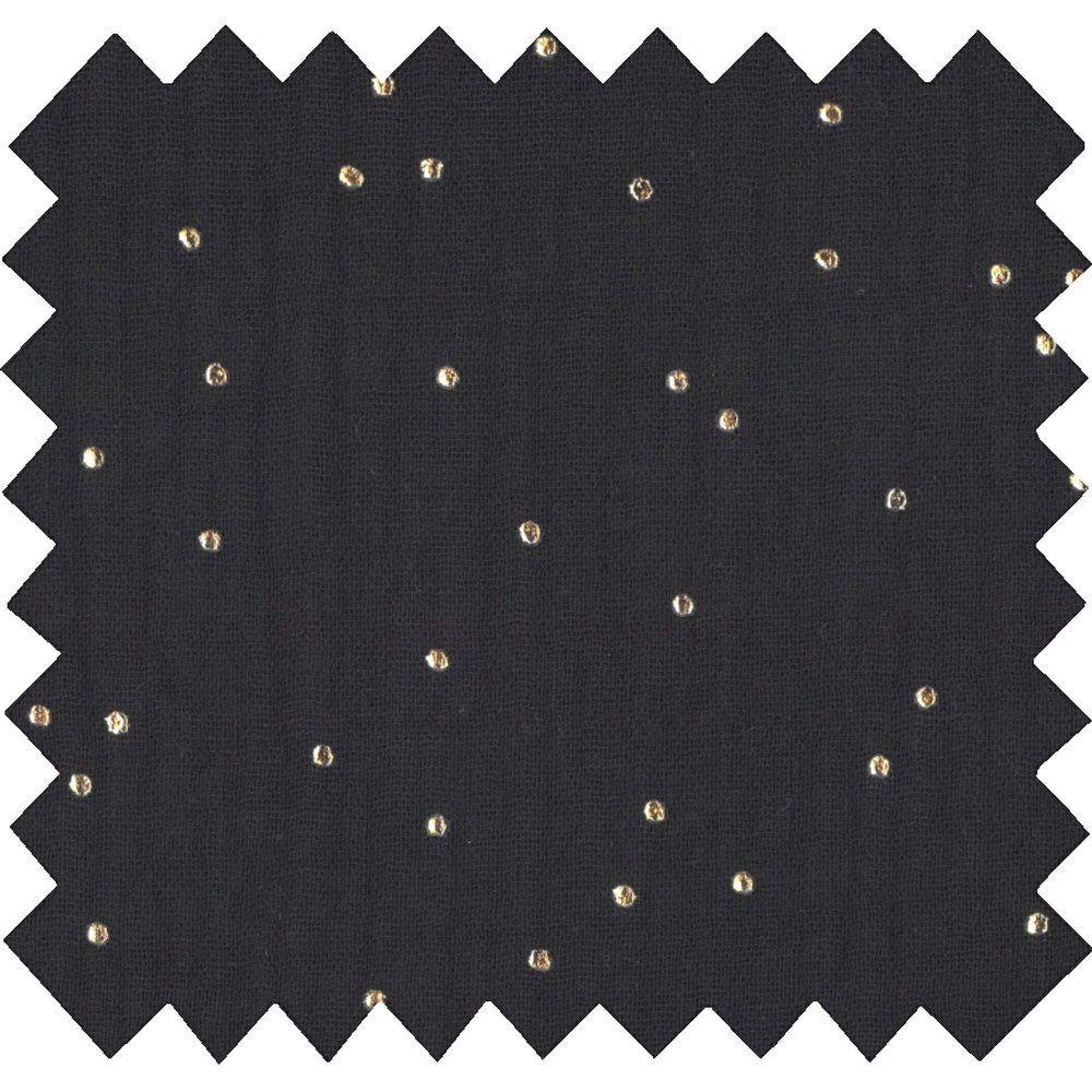 Tissu Gaze Pois Or Noir