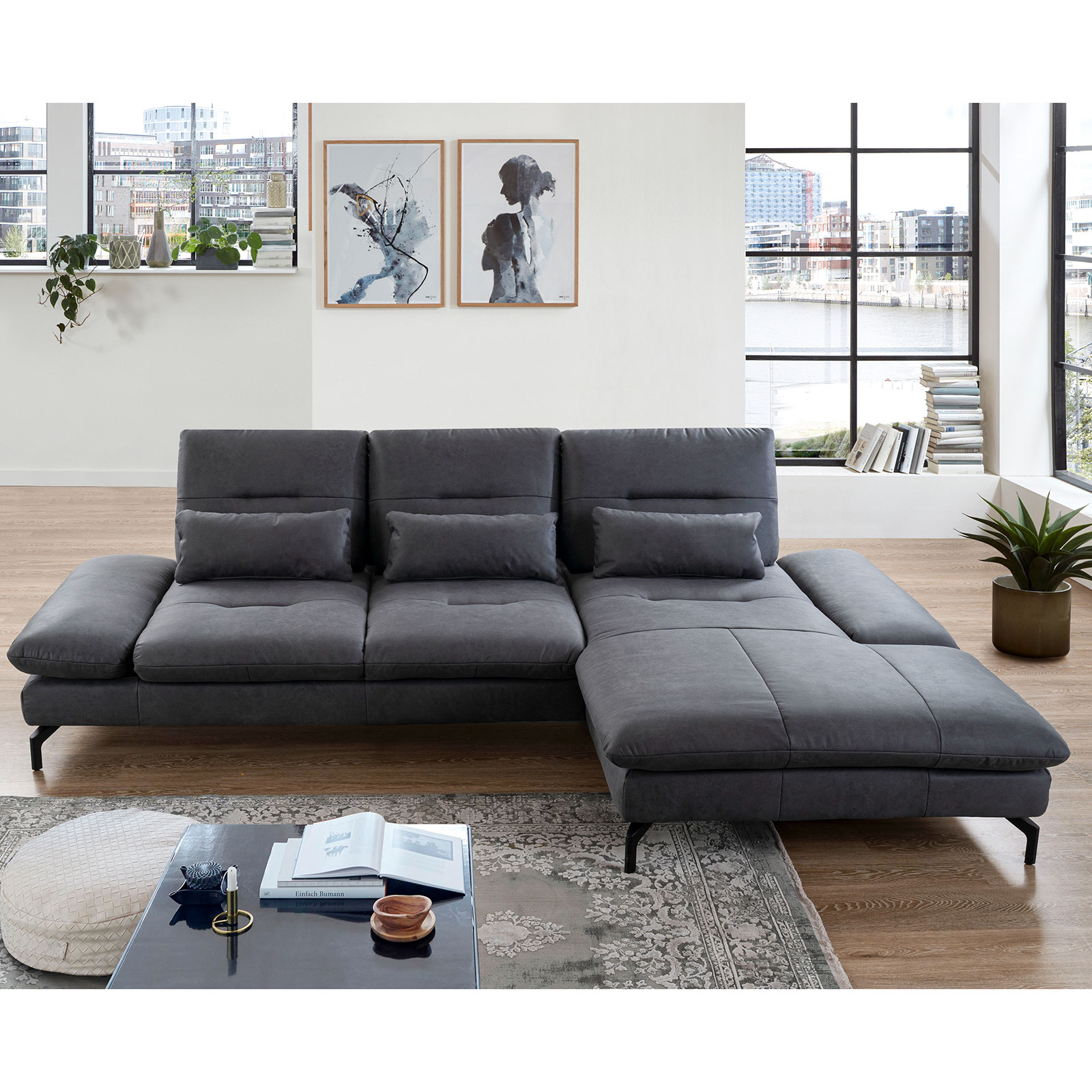 Ecksofa - dunkelgrau - Recamiere rechts - Basismodell