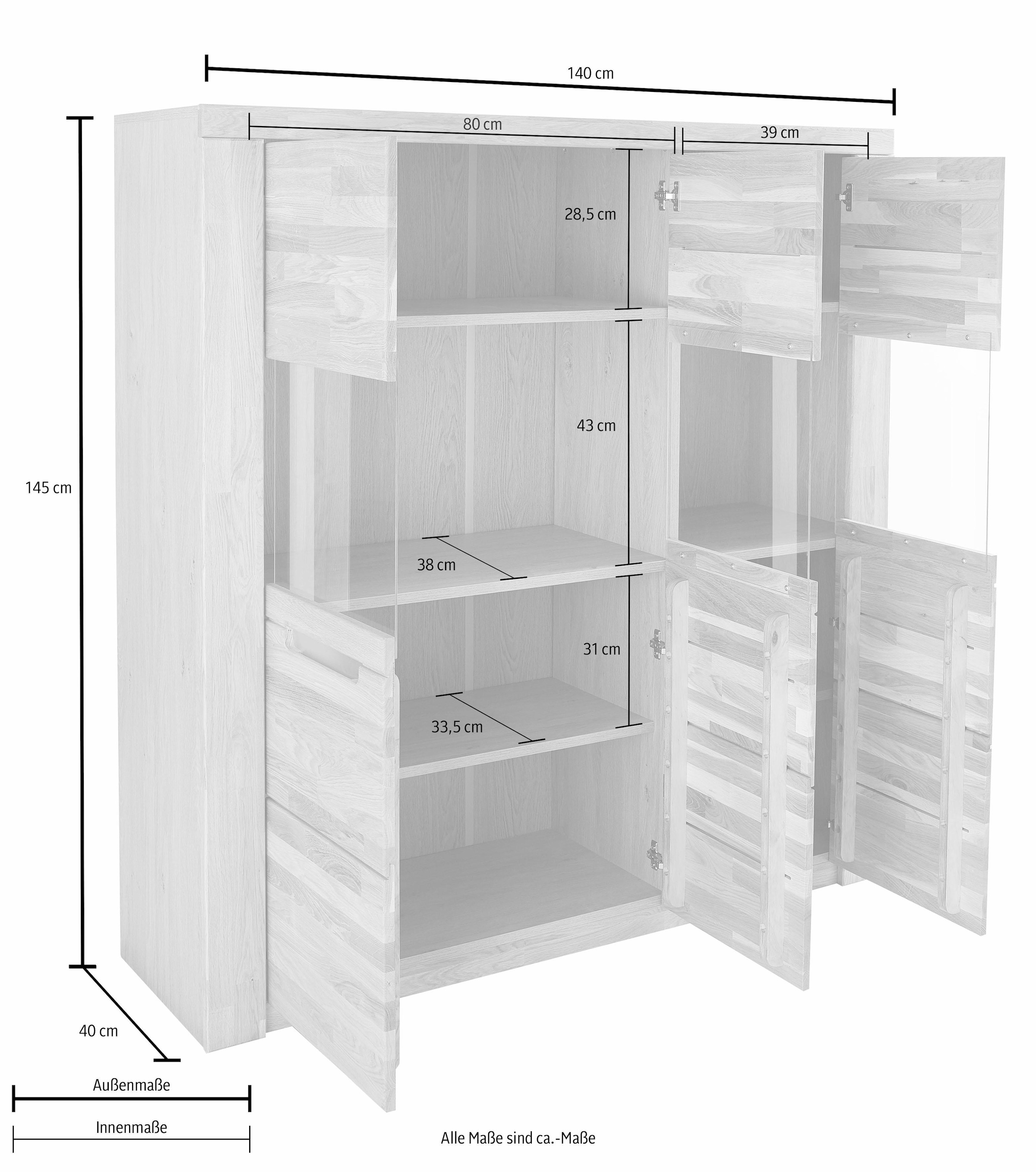 Home affaire Highboard »Kolding« Breite 140 cm mit 3 Glastüren