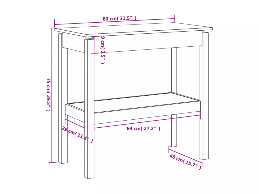 Table console 80x40x75 cm Bois massif de pin