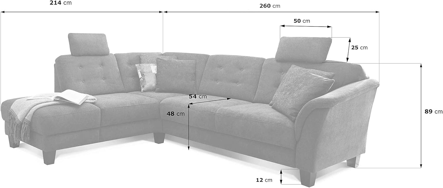Cavadore Ecksofa Trond mit Ottomane links / Federkern-Sofa im Landhausstil mit 2 Kopfstützen und Vorziehsitz mit Bettkasten / 260 x 89 x 214 / Webstoffbraun