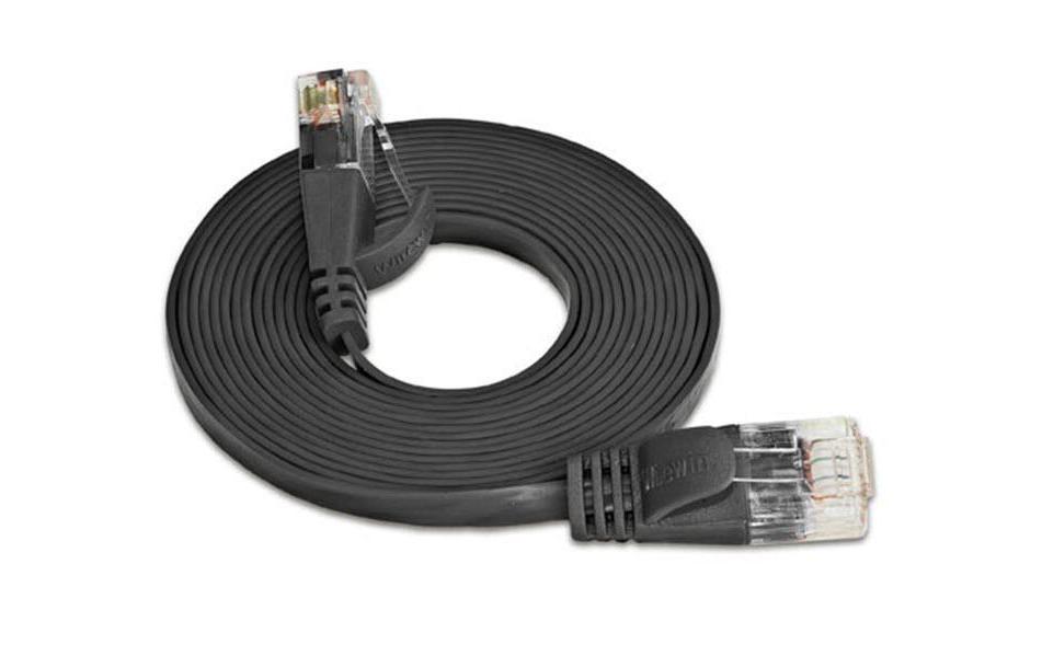 Slimpatchkabel RJ-45 - RJ-45, Cat 6, UTP, 0.25 m, SchwarzUnscreened/Unshielded Twisted-Pair-Kabel (UTP) mit Klinkenschutz