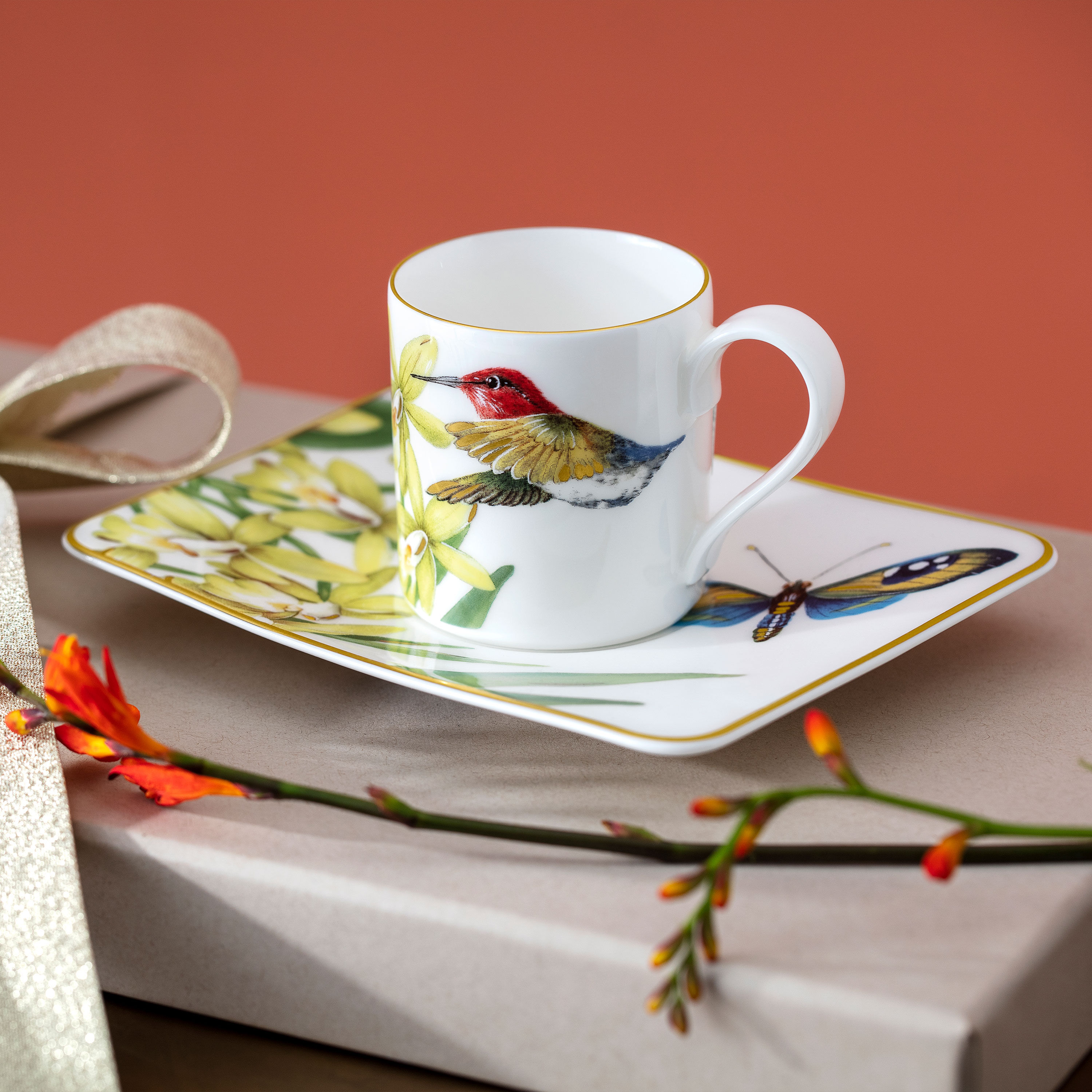Amazonia Coffee cup saucer Multi-colored, 6.7'' x 5.6'', Premium Bone Porcelain