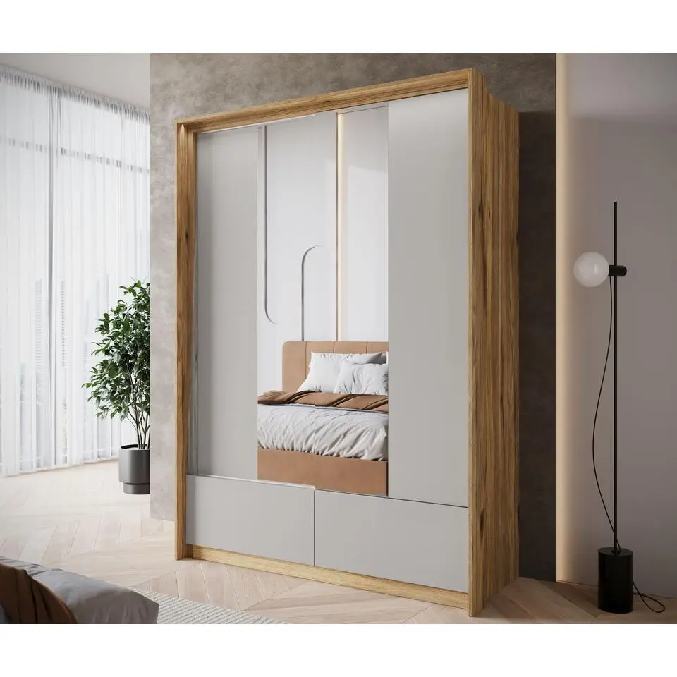 Meubella - Kledingkast Innocent - Beige - 159 cm - Met spiegel