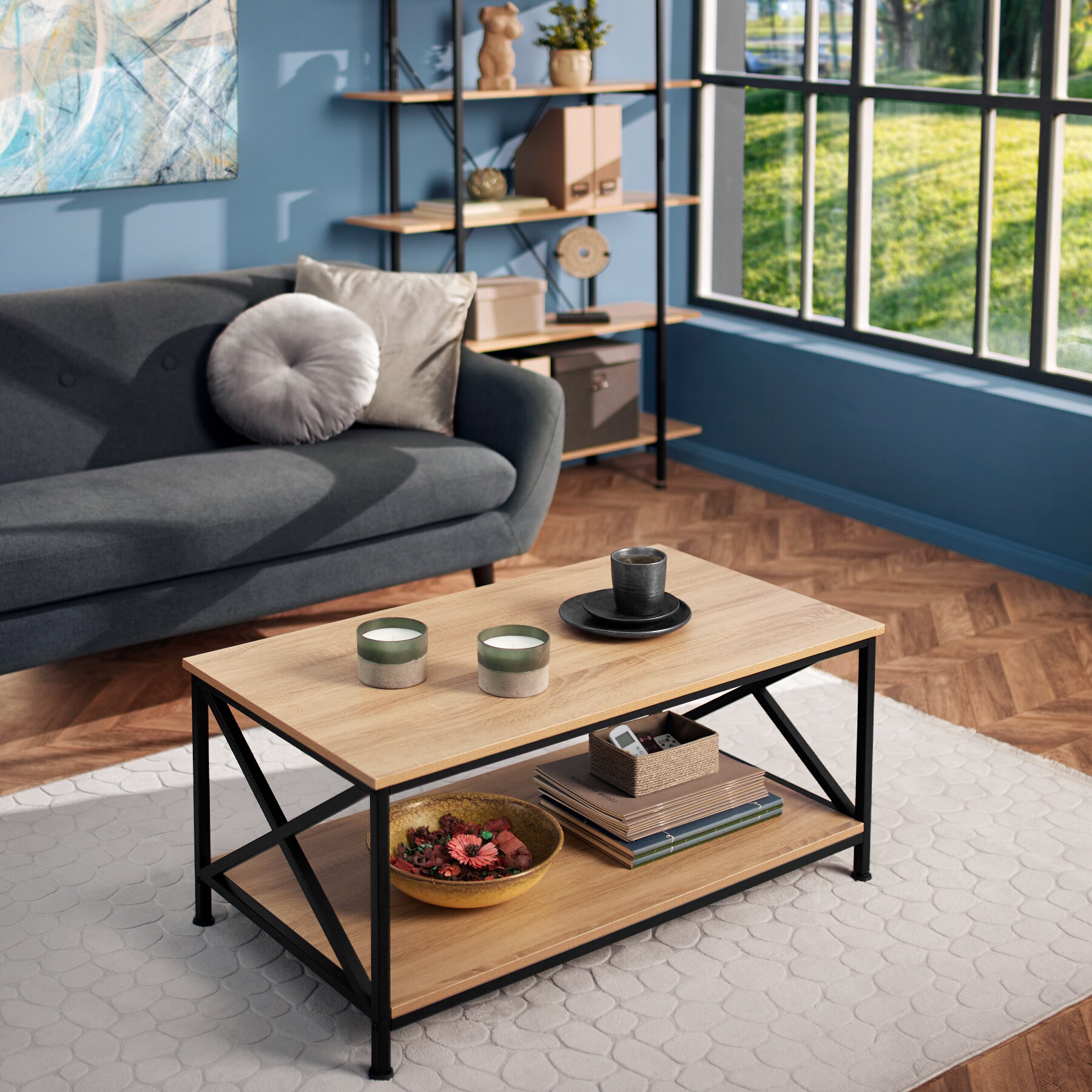 tectake® Couchtisch, Industrial Style, rechteckig, mit unterer Ablage, 100 x 55 x 45,5 cm