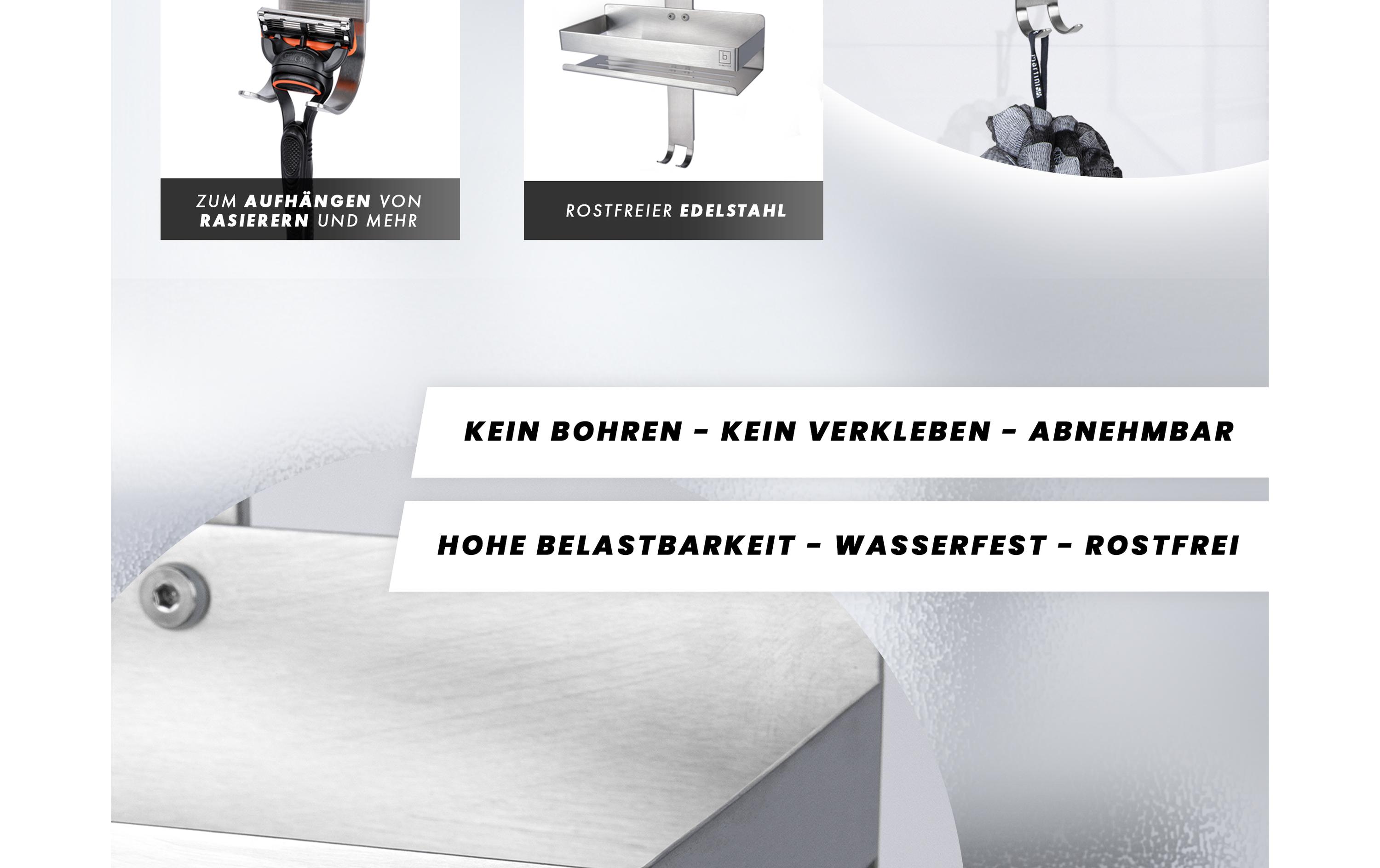 Dusch-Organizer SilberDuschablage mit 2 Duschkörben und Haken zum Hängen