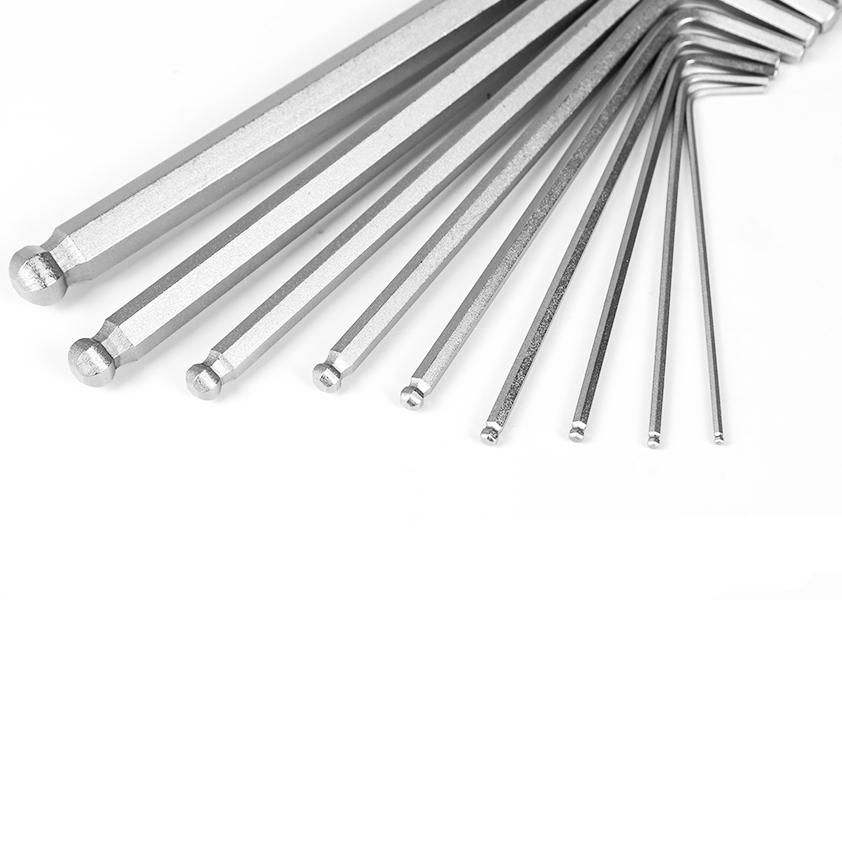 (9er Set) Multitool Sechskant Schlüsselsatz mit Kugelkopf Schraubendreher Werkzeugset - Rot / Silber
