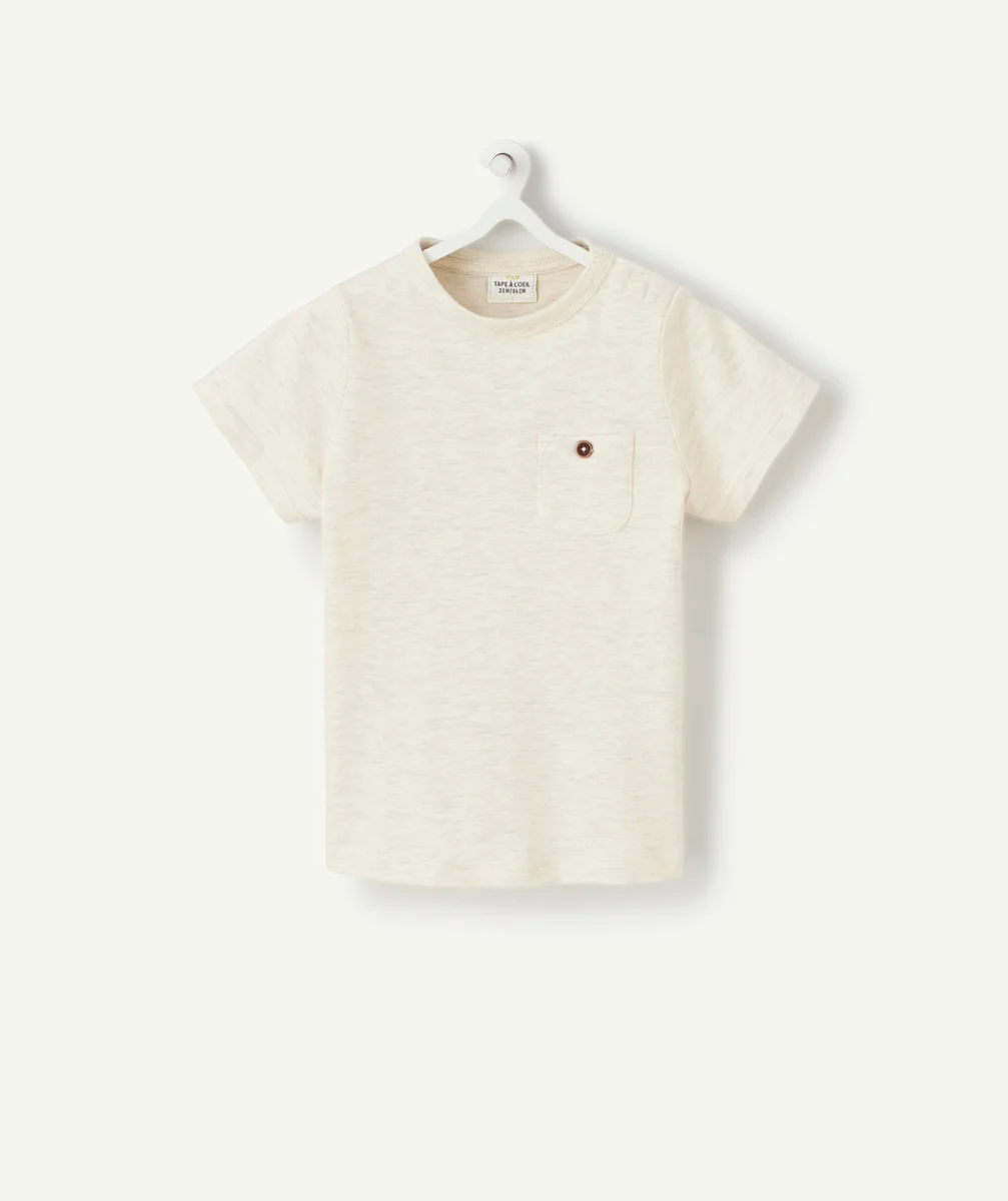 T-SHIRT BÉBÉ GARÇON EN COTON ÉCRU CHINÉ AVEC POCHE