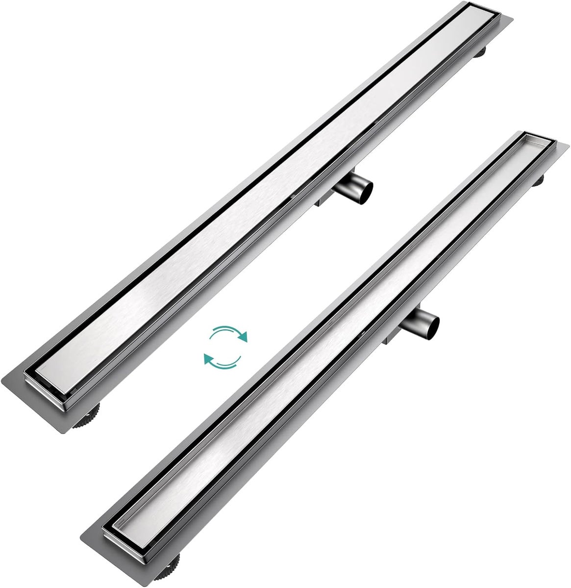 EMKE RVS Douchegoot 110cm Complete Set, Tegelbare Vloerafvoer, Douchesifon met Stankafsluiter en Haarfilter, Randafvoer, Douchegoot, Dubbelzijdige Douchegoot voor Badkamers