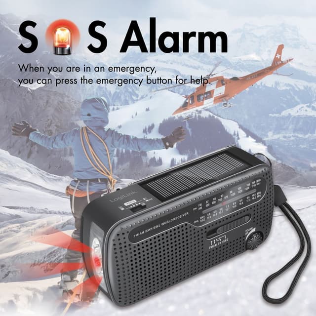 LogiLink Vevradio med ficklampa och solcell Svart
