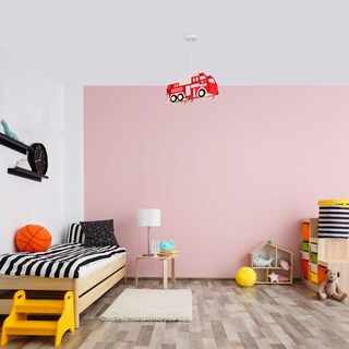 GLOBO Retrofit Kinderlampe Pendel Kita Feuerwehr 43x13,5cm H120cm