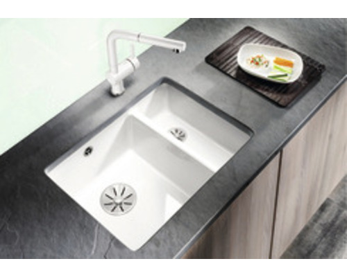 Blanco SUBLINE 350/150-U spoelbak, 567 x 456 mm, zwart, 523747, 1 bak, met bijbak, zonder afdruipgedeelte, bak links