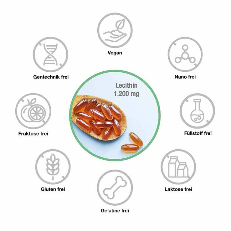 Lecithin 1200 mg Sojalecithin + Vitamin E vegan Weichk., 120 St