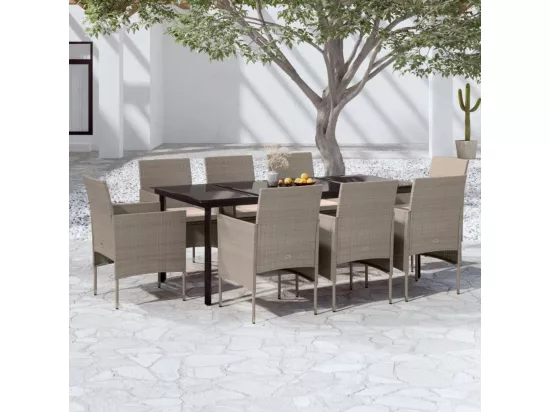 Ensemble à manger de jardin coussins 9 pcs Beige/noir